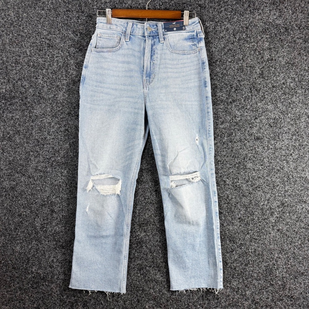 Hollister Ultra High-Rise Vintage Straight Distressed Jeans Light Wash 3S